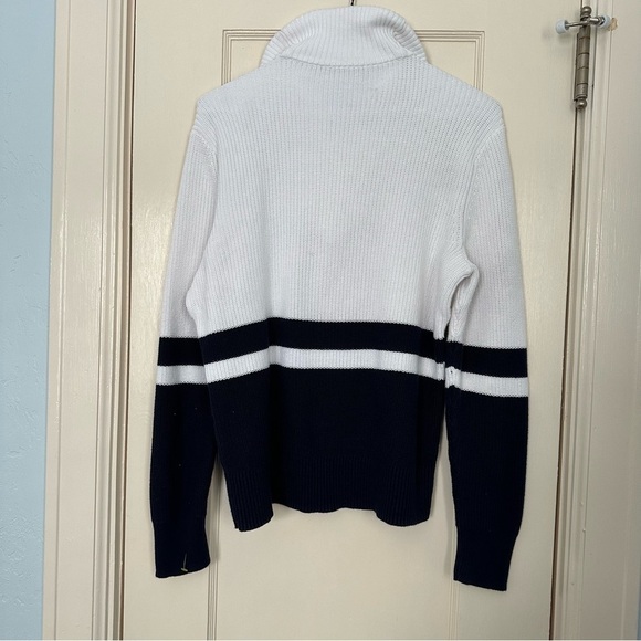 Lauren Active Ralph Lauren Top Athleisure Ribbed Knit Nautical Navy White Size L - Picture 3 of 10